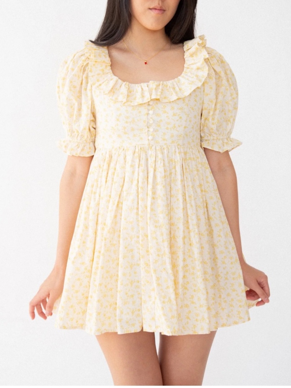NWOT Yellow Floral Cottagecore Ruffle Mini Dress - Size Medium